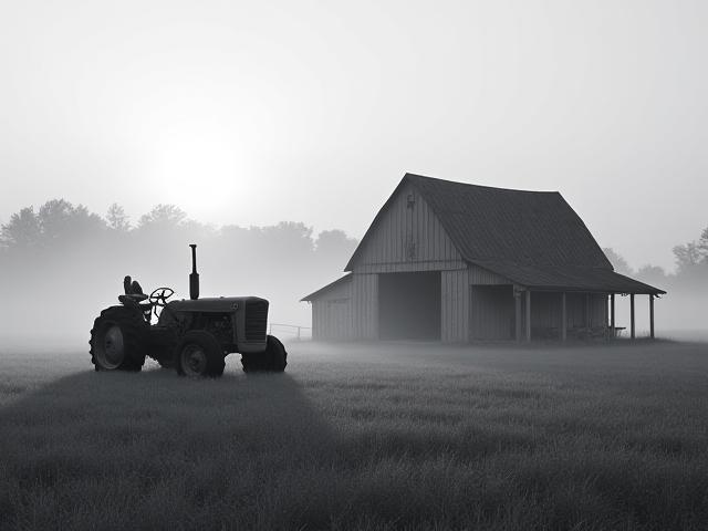 Vintage tractor in a morning field in Raleigh, NC