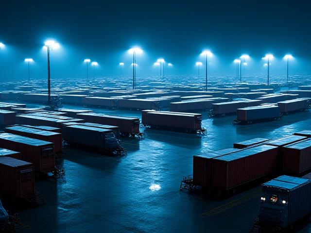 Commercial truck at logistics hub